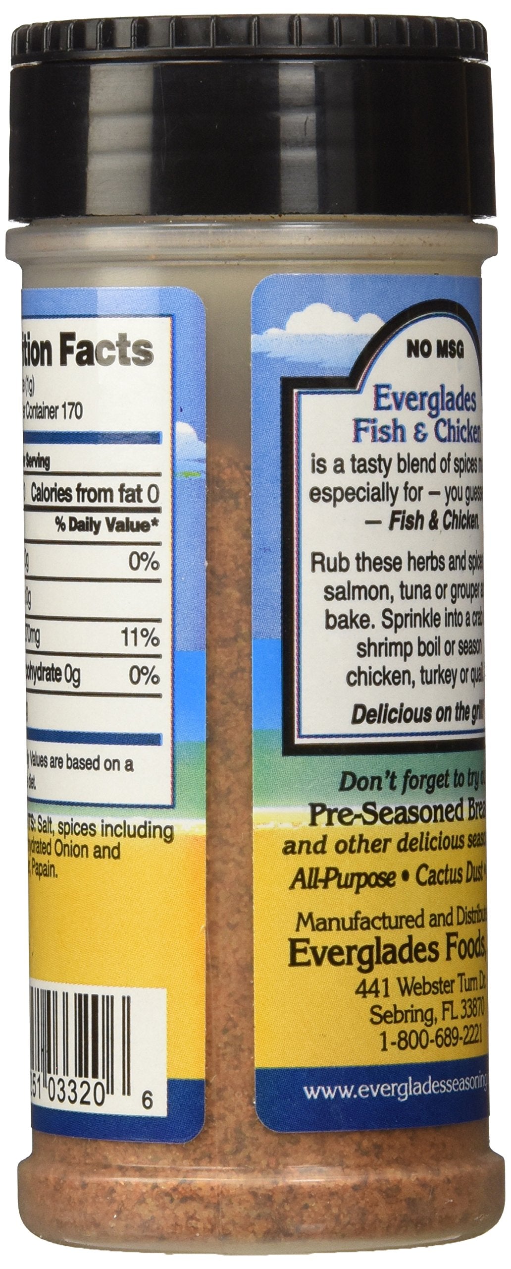 Everglades Fish & Chicken Seasoning For Shrimp, Fish, Crab, Lobster & Poultry Use In Batter, Boils, Or Sprinkle For Broiling & Grilling Made In The Usa 6Oz