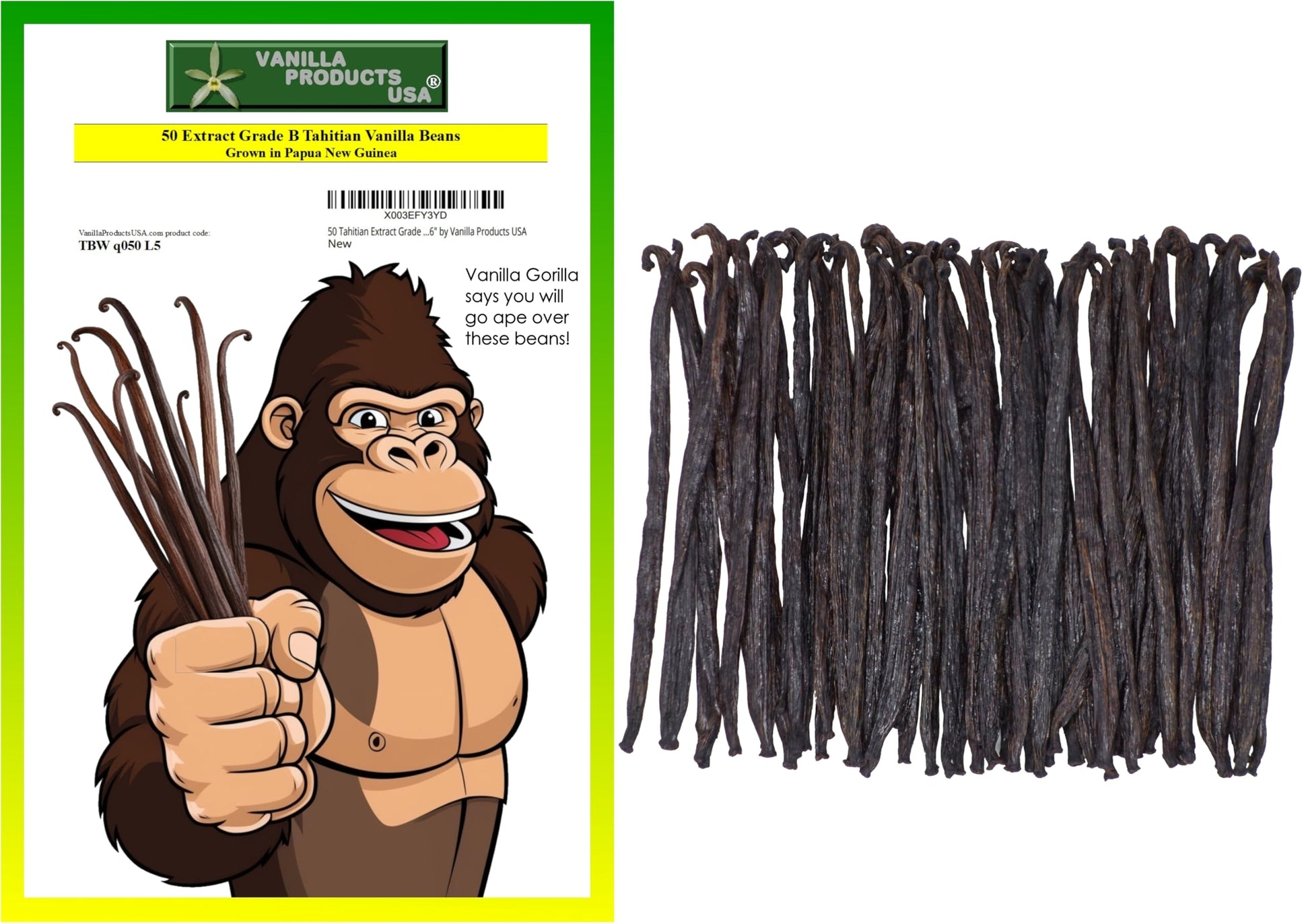 50 Tahitian Extract Grade B Natural Vanilla Beans 5~6 By Vanilla Products Usa