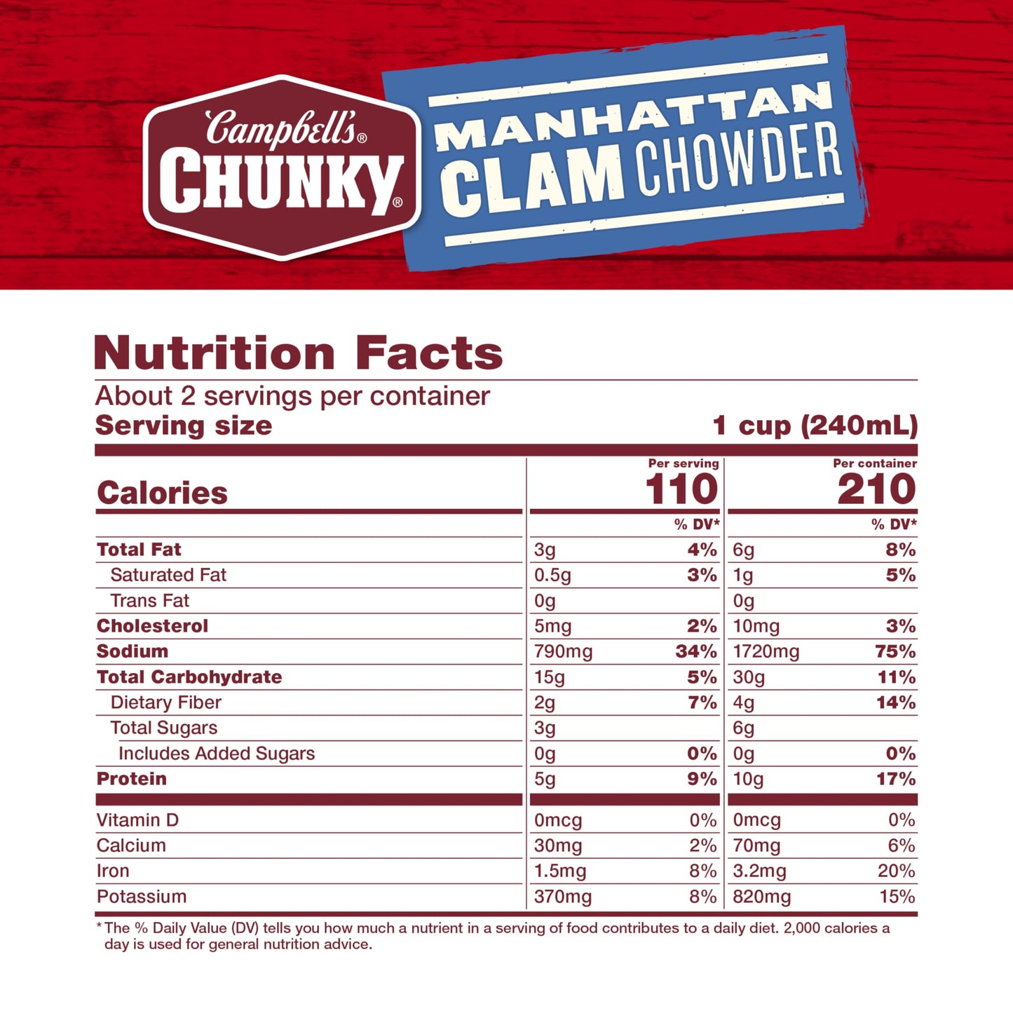 Campbell'S Chunky Soup, Manhattan Clam Chowder, 18.8 Oz Can