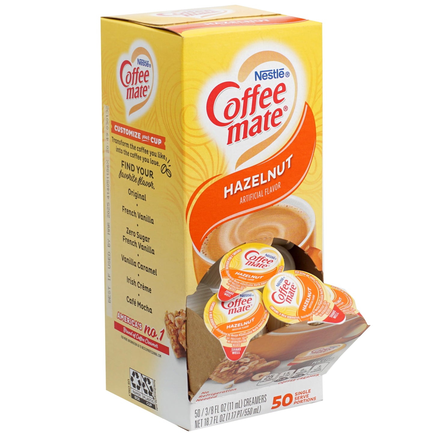 Hazelnut Liquid Coffee Creamer Singles, 50 Creamer Singles Serve Box (18.7 Fl Oz.), Coffee Creamer Packets