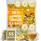 FRESHDRINKUS Tulsi Lemon Ginger Tea Bags, 100% Natural, 55 Count, Vegan, No Sugar, No Caffeine
