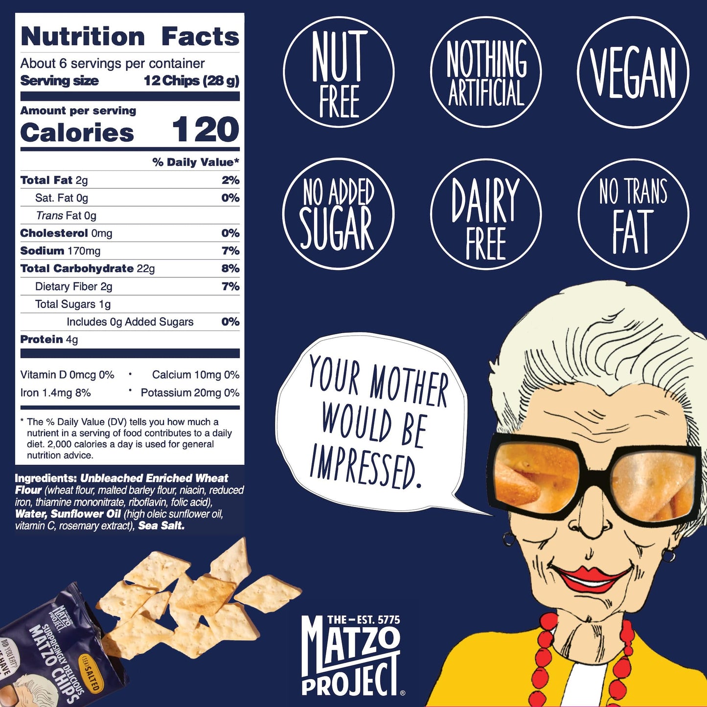 THE MATZO PROJECT Matzo Chips, Salted, Kosher, Vegan, Nut-Free, 6 Ounce (Pack of 3)