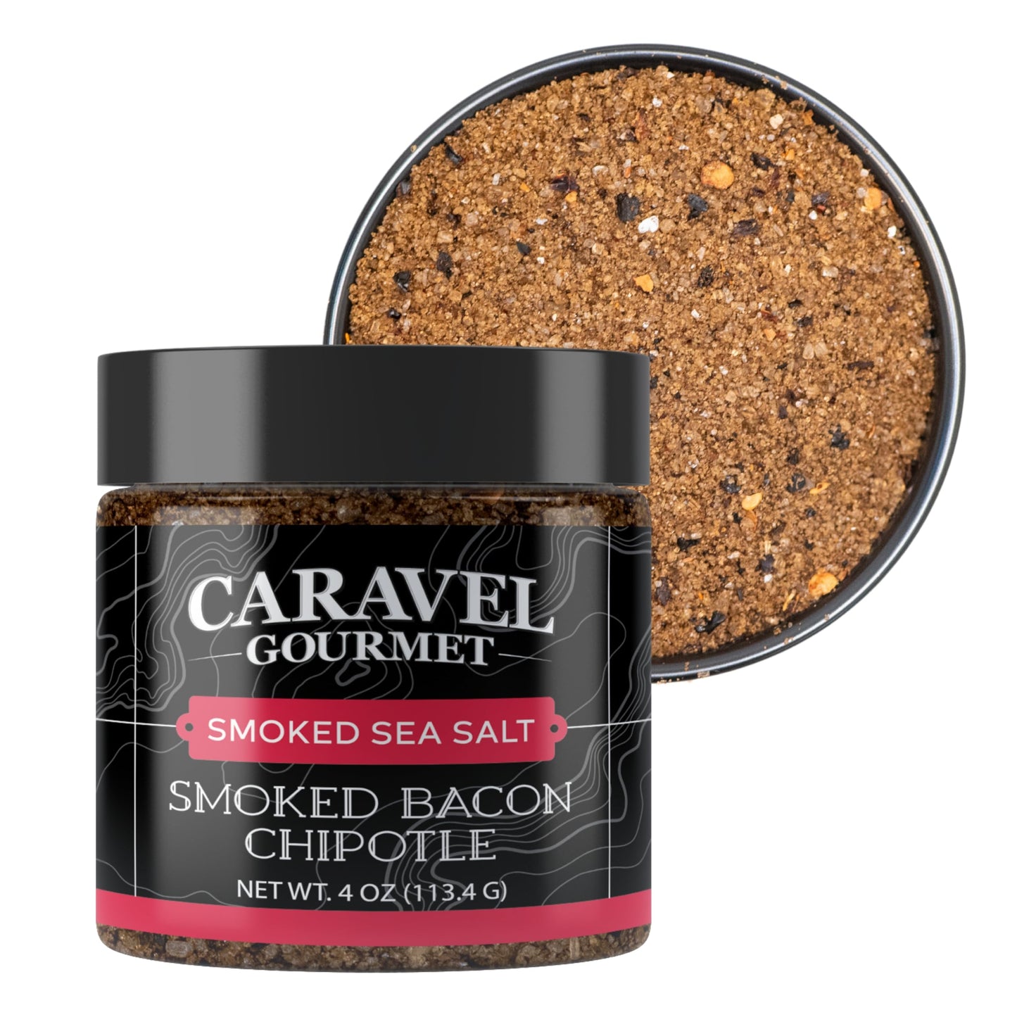 Caravel Gourmet Smoked Bacon Chipotle Sea Salt - All-Natural, 4 oz. Jar