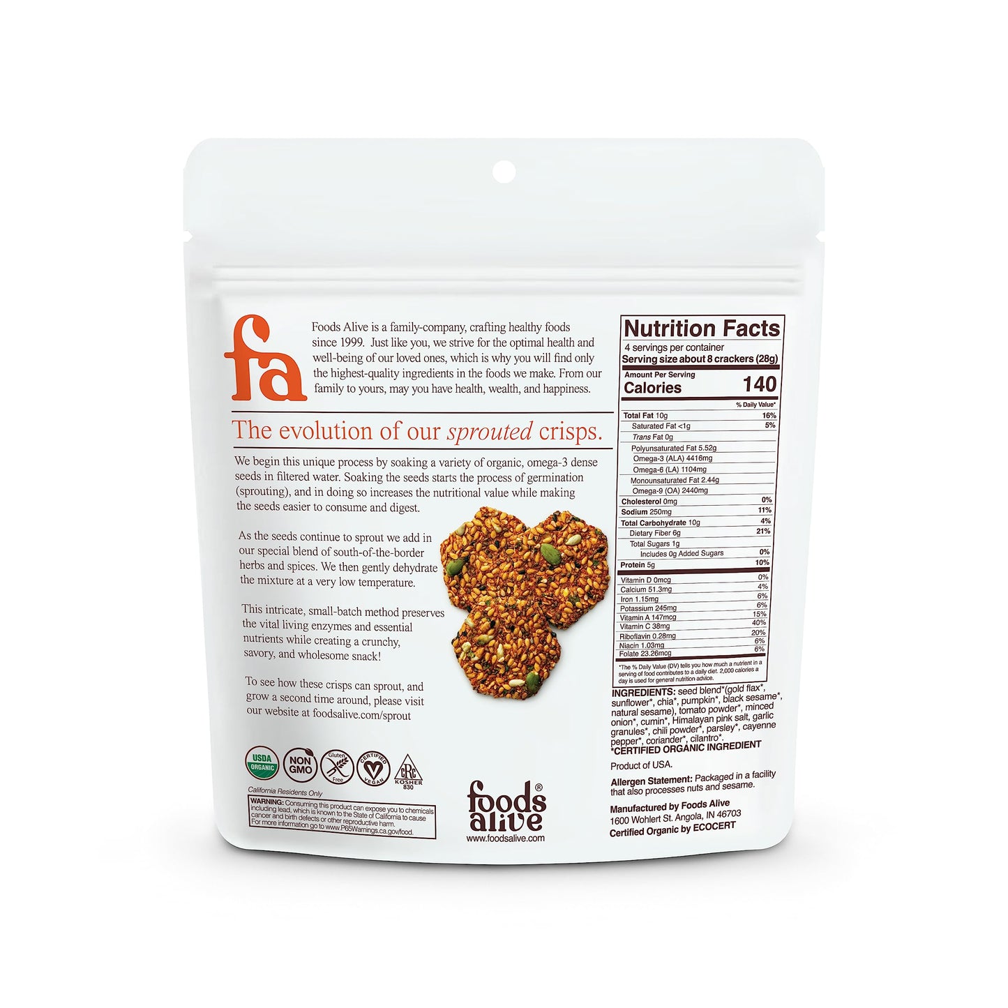 Foods Alive | Organic Salsa Fresca Sprouted Crisps | 4 oz (6-Pack)