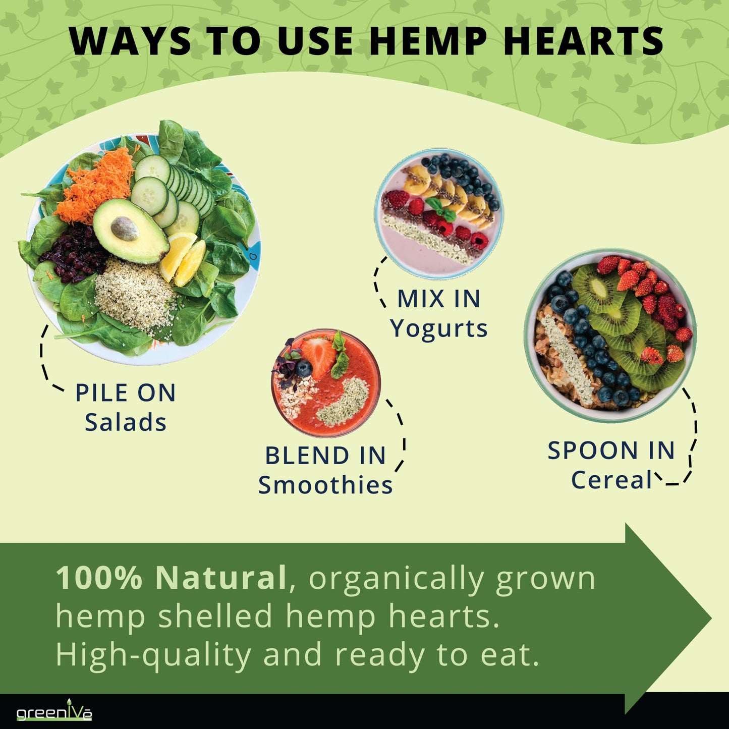 Greenive Organically Grown Hemp Hearts Hulled Hemp Plant Based Protein Packed Vegan Omegas (1 Pound)