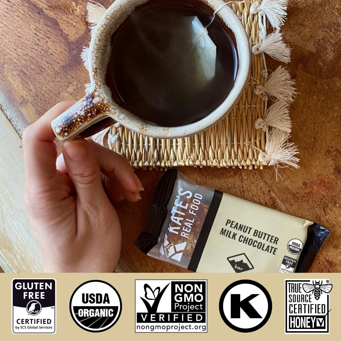Kates Organic Granola Bars - Peanut Butter Milk Chocolate - 2.2 oz, Pack of 12 - Gluten Free, Non GMO, All Natural Snacks
