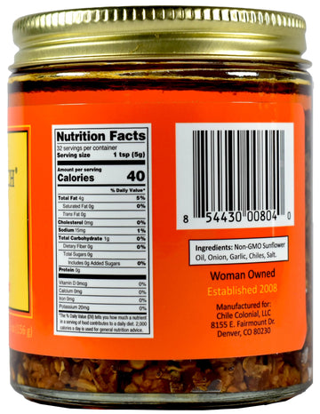 Chile Crunch Spicy Condiment - Chipotle Flavor - All Natural - 8 Ounce Jar