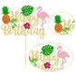 Ephlyn 1Pc Tropical Luau Happy Birthday Cake Topper Glitter Palm Tree Flamingo Pineapple Aloha Cake Pick Decorations For Hawaiia