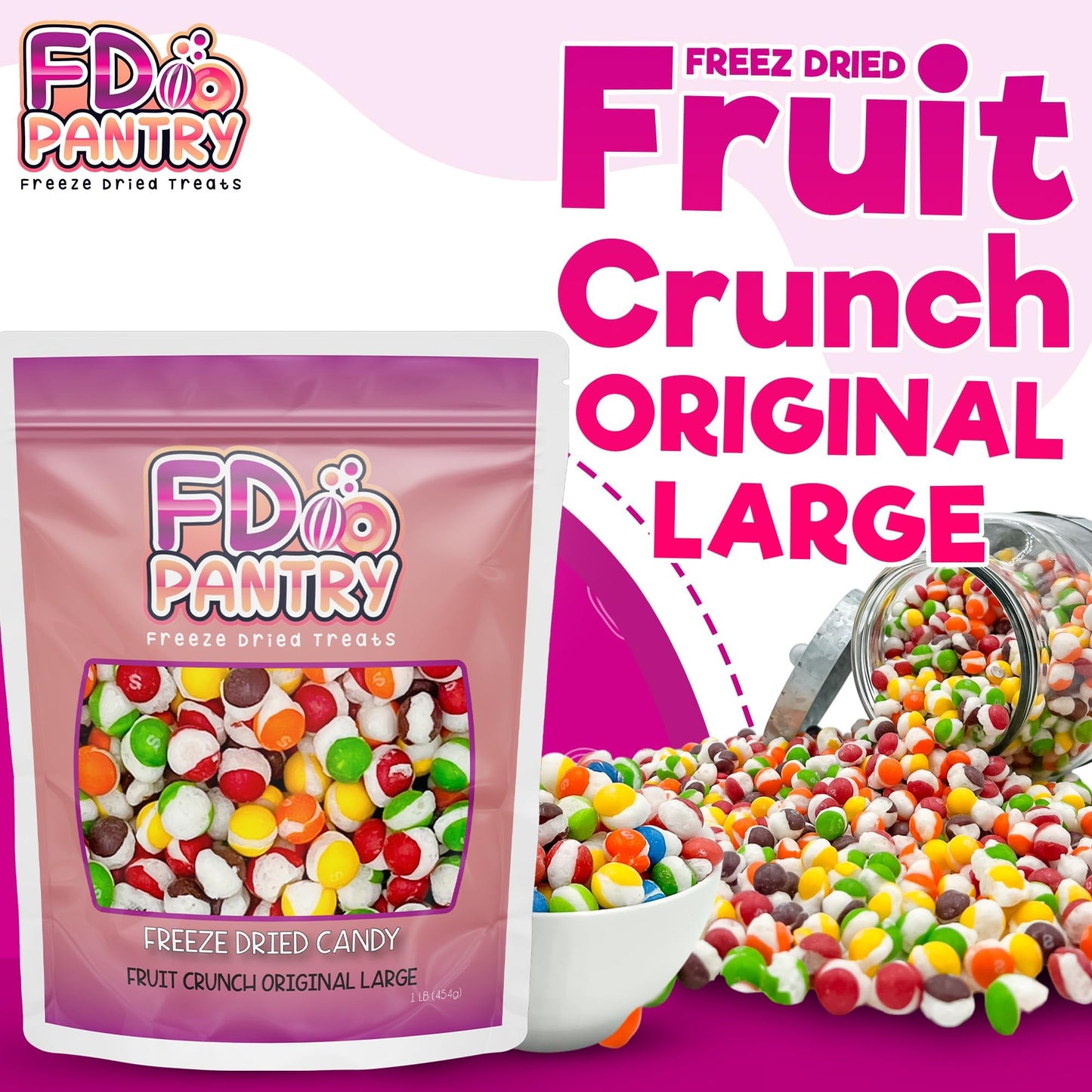 Fruit Crunch Original Freeze Dried Candy 1lb - Assortment of Strawberry, Orange, Lemon, Grape,and Lime Candy Freeze Dried Flavor