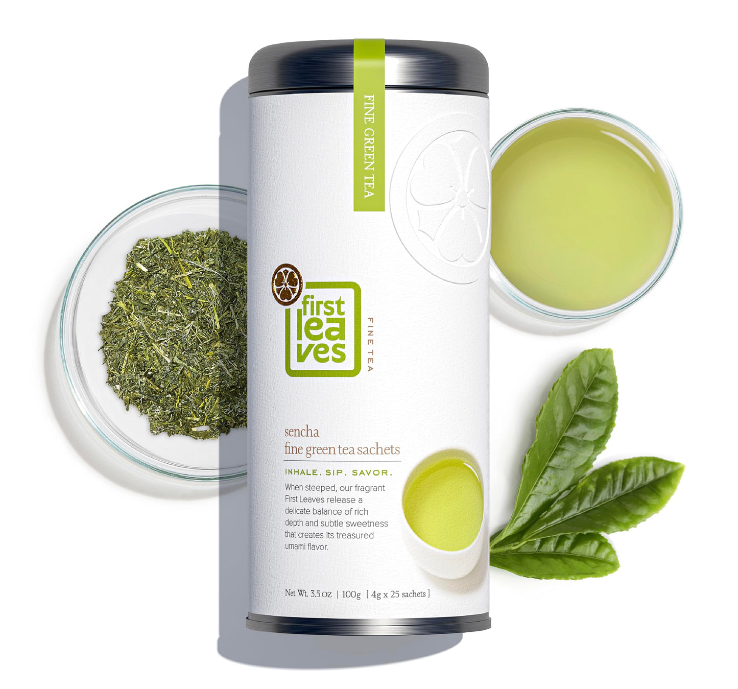 Sencha Green Tea Bag Sachets (25 Packets), Organic Japanese Green Tea Bags (25 Bags), Authentic Japanese Sencha Tea By First Leaves, 100 Grams