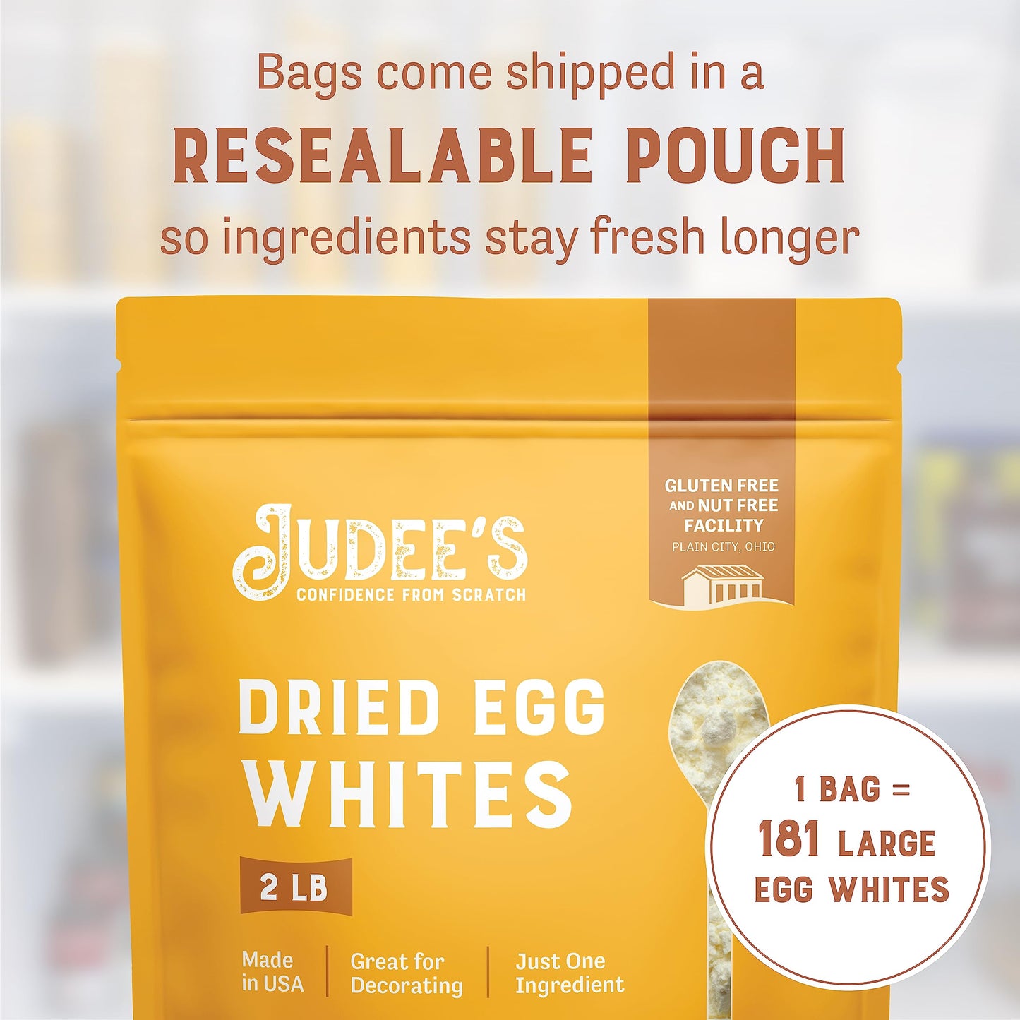 Judees Gluten Free Dried Egg White Protein Powder - Complete Nutrition & Egg Protein - Gluten Free Baking & Meringue Powder - Lightweight & Long-Term Storage - 2 lb