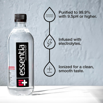 Essentia Bottled Water LLC, Ionized Alkaline Water; 99.9% Pure, Infused with Electrolytes, 9.5 pH or Higher a Clean, Smooth Tast