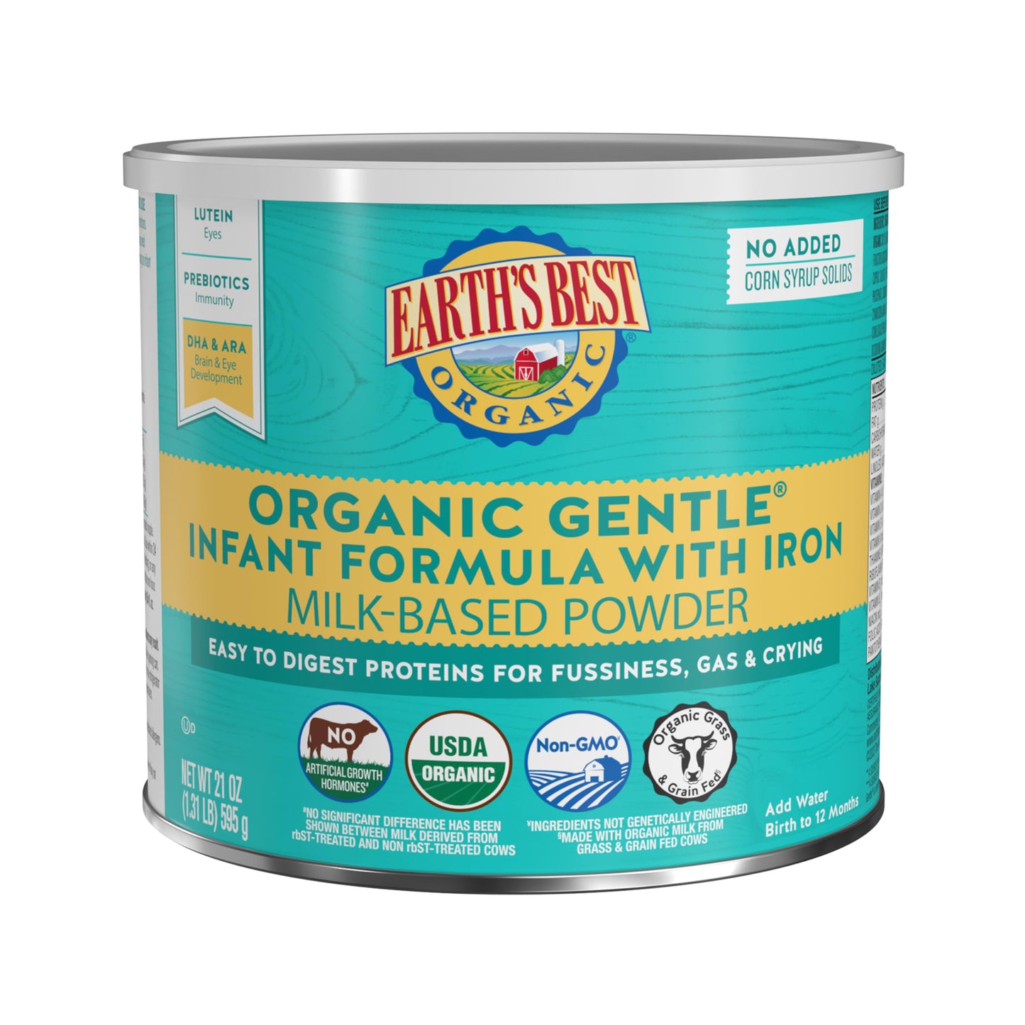 Earths Best Organic Baby Formula, Gentle Infant Formula For 0-12 Months, Milk-Based Powder With Iron, Omega-3 Dha & Omega-6 Ara, 21 Ounce Container