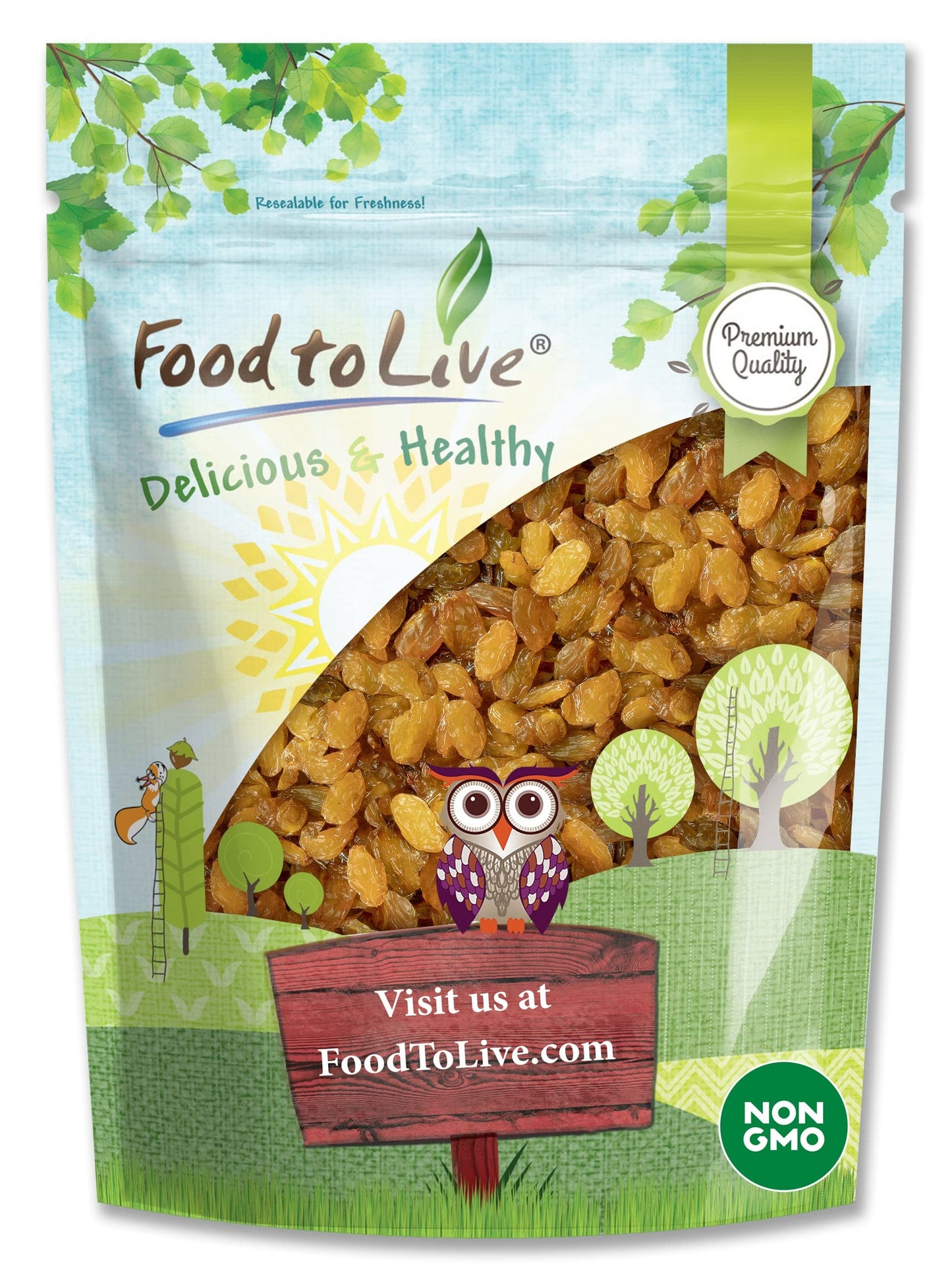 Food to Live California Jumbo Golden Raisins - Seedless, Sun-Dried, Kosher, Vegan, 2 Pounds