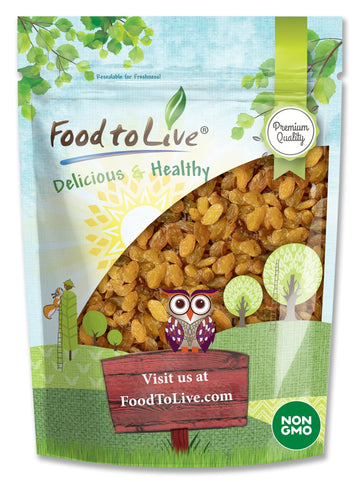 Food to Live California Jumbo Golden Raisins - Seedless, Sun-Dried, Kosher, Vegan, 2 Pounds