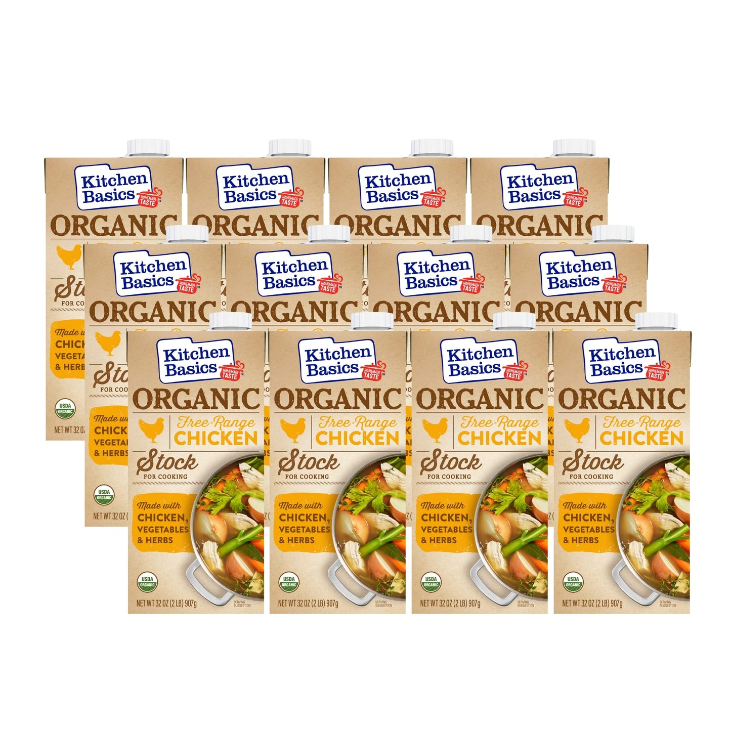 Kitchen Basics Organic Free Range Chicken Stock, 32 Oz (Pack Of 12) | No Artificial Flavors And Gluten Free |