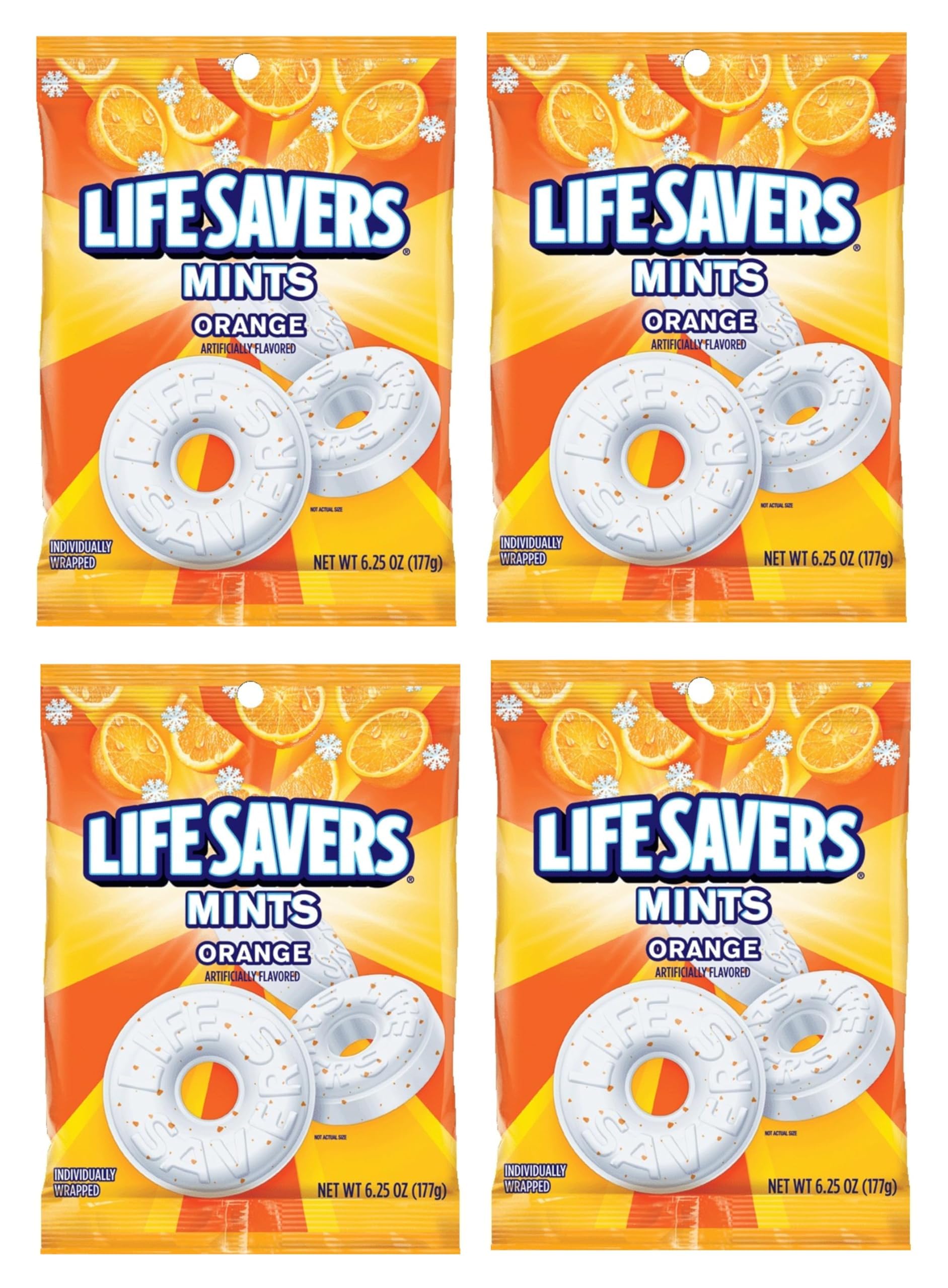 Life Savers Orange Mints - Pack of 4 - Individually Wrapped Orange Flavored Mints - Perfect for on the go Snacking - Great for Sharing