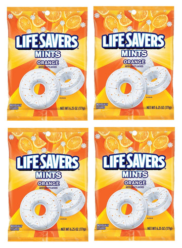Life Savers Orange Mints - Pack of 4 - Individually Wrapped Orange Flavored Mints - Perfect for on the go Snacking - Great for Sharing