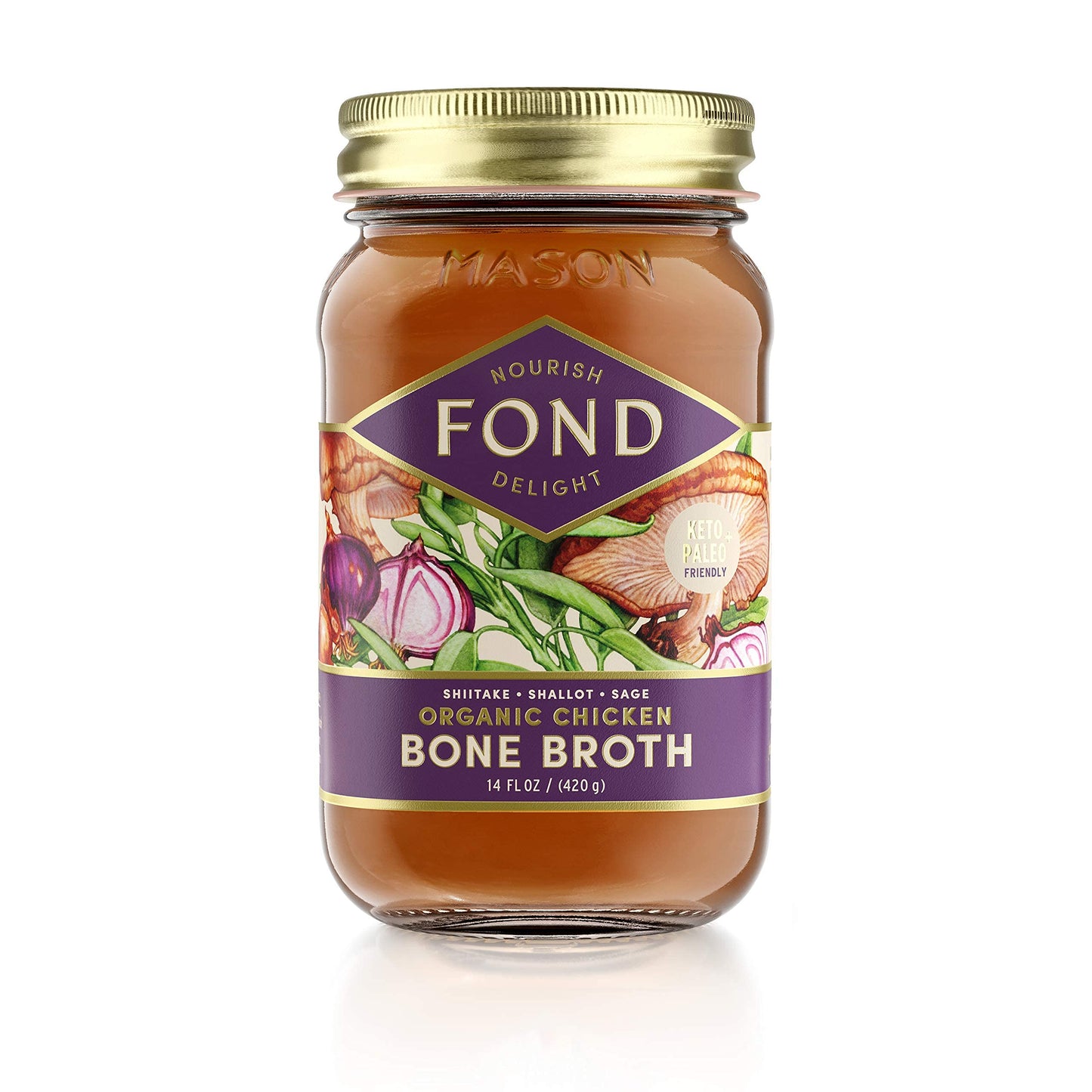FOND Regenerative Pasture-Raised Chicken Bone Broth Infused with Organic Shiitake & Sage - Slow-Simmered Chicken Broth for Rich