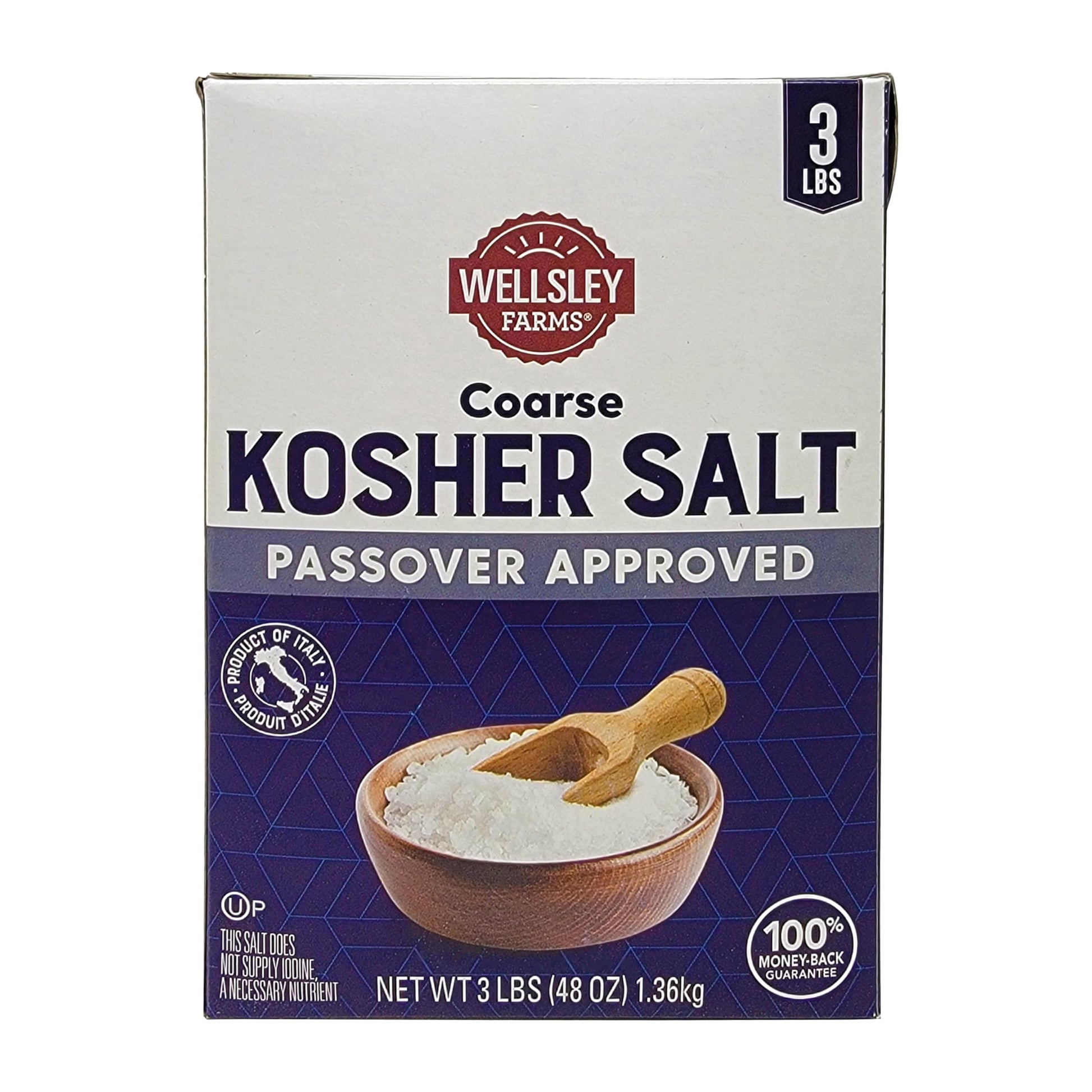 Wellsley Farms Coarse Kosher Salt, Natural Sicilian Rock Salt, 3 lb Box, Passover Approved