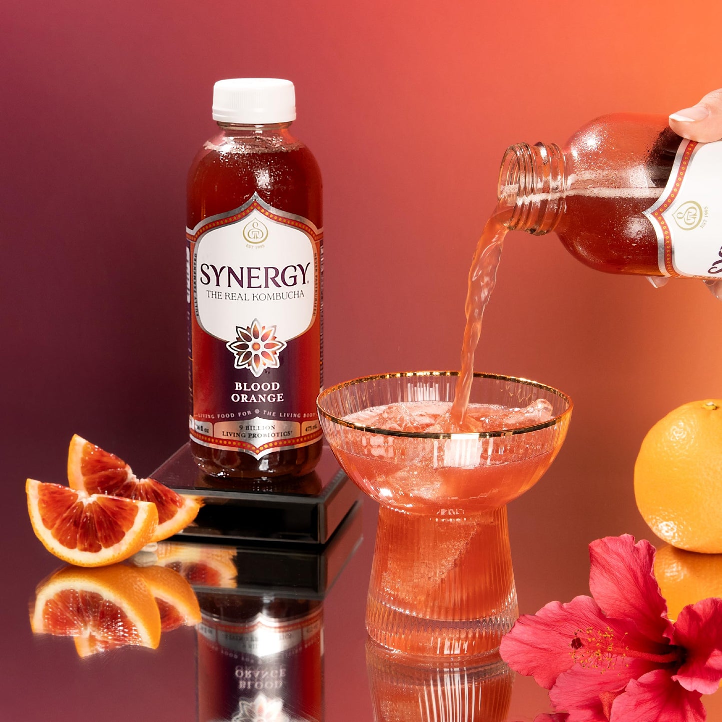 SYNERGY The Real Kombucha - Blood Orange - 16 fl oz Bottle - Raw Probiotic Drink for Gut Health and Immune Support
