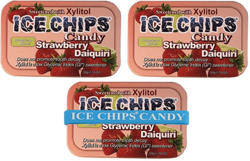 Ice Chips Xylitol Candy Tins (Strawberry Daiquiri, 3 Pack) - Includes Band As Shown