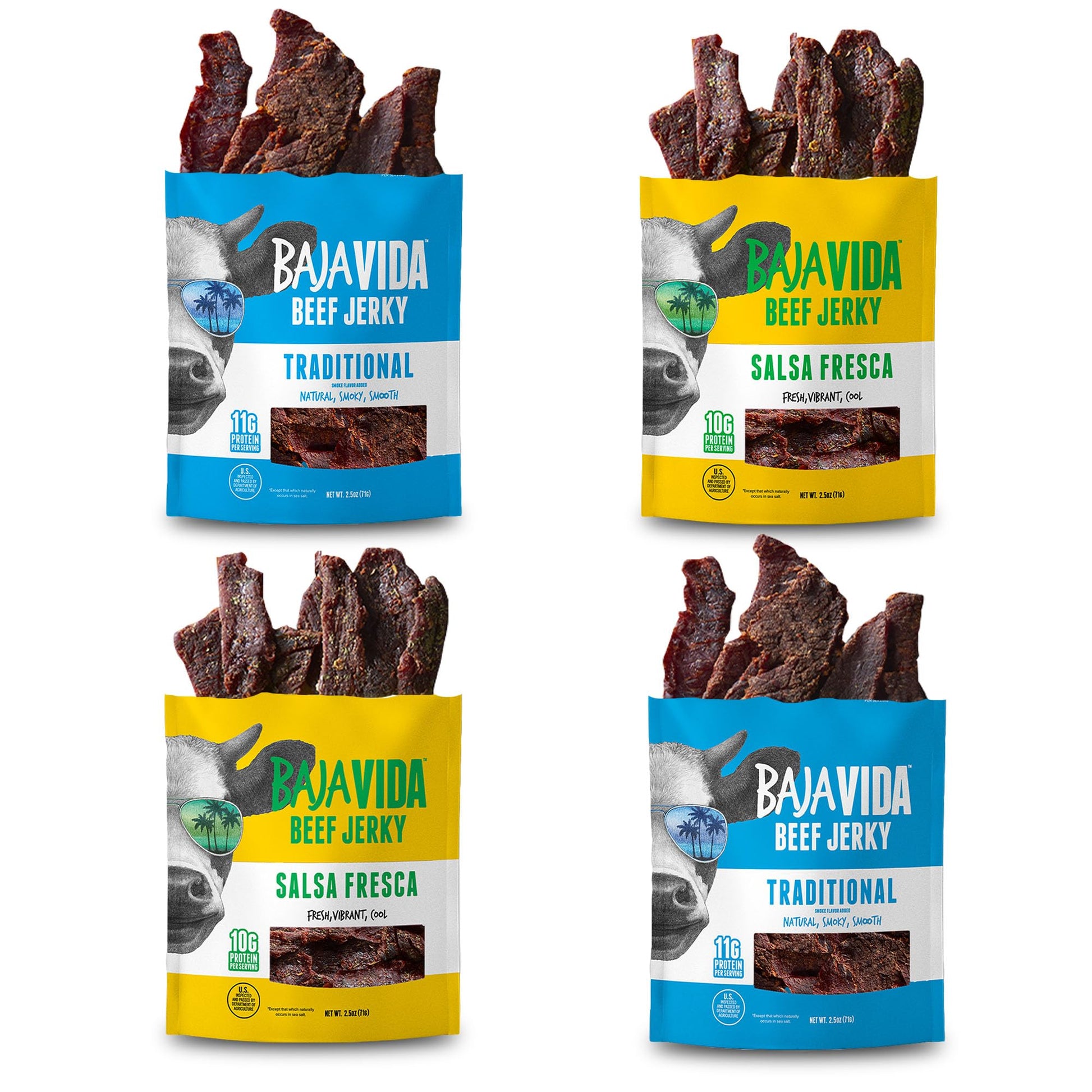 BAJA BEEF Jerky Snack Packs - Beef Jerky Variety Pack, Gluten Free, 2.5 Oz Bags, 4 Pack