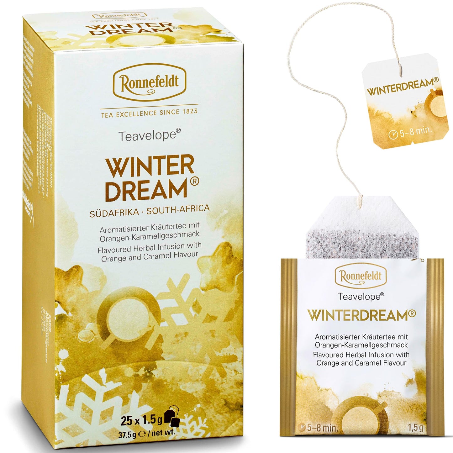 Ronnefeldt Winter Dream Chai Herbal Tea - Caffeine-Free Rooibos with Orange, Caramel, Cinnamon & Cloves - 25 Individually Wrapped Bags