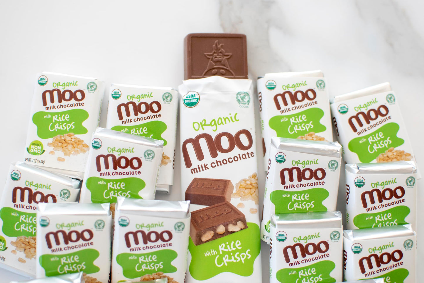 Moo Chocolates Organic Milk Chocolate Large Bars With Rice Crisps 1.4 Oz, 14 Ct (Pack Of 1) | Usda Organic, Non-Gmo | 100 Calori