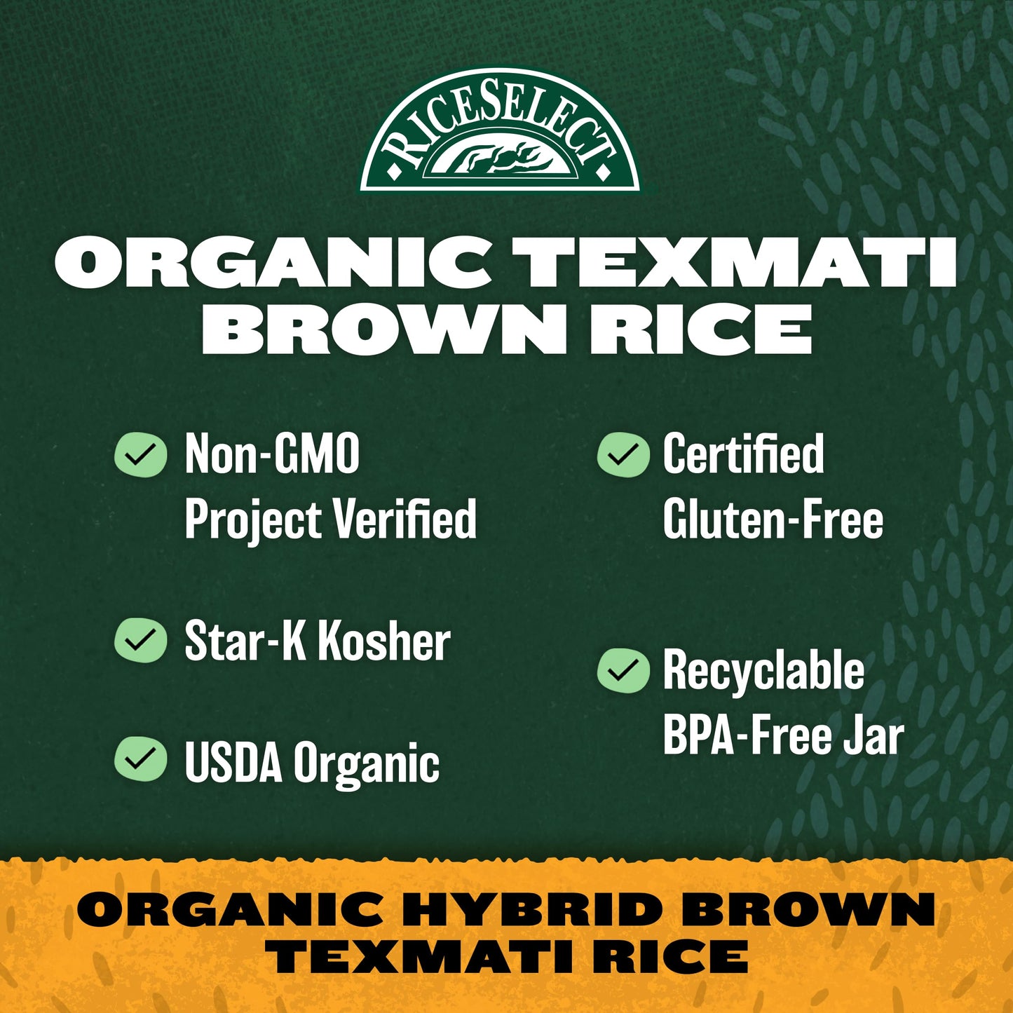 Riceselect Organic Texmati Brown Basmati Rice, Premium Non-Gmo Gluten-Free Long-Grain Brown Rice, 32-Ounce Jar