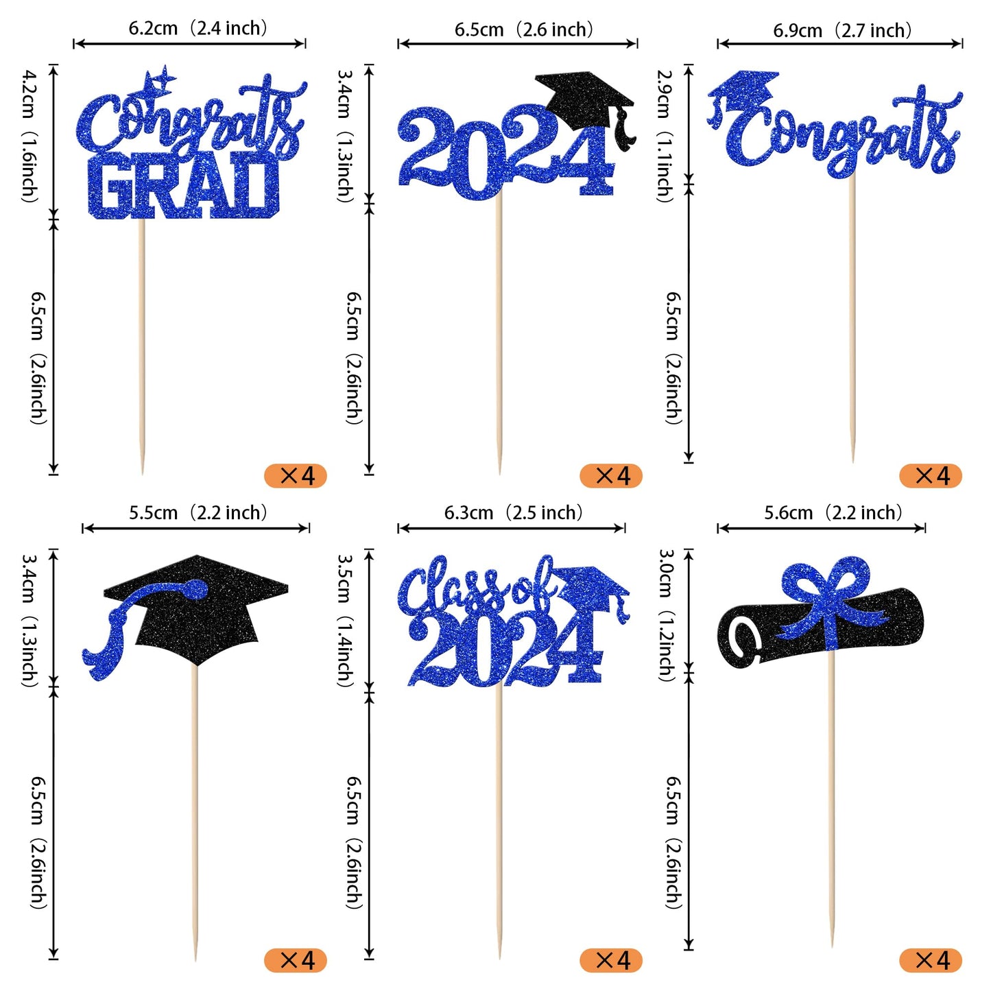 Rssta i Cupcake Toppers 24 Pack Glitter Graduation 2025 Blue Black Diploma Cap Cake Picks