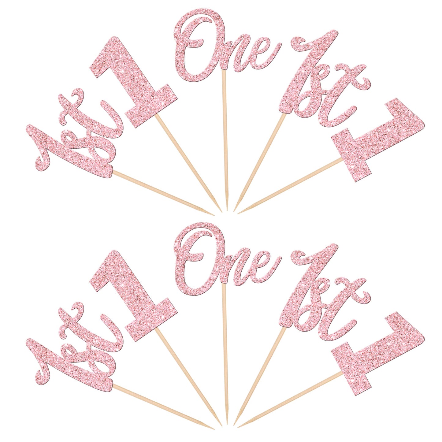 24 Pcs One Cupcake Toppers Glitter 1St Birthday Cupcake Picks Number 1 First Birthday One Cake Decorations For Baby Shower Kids