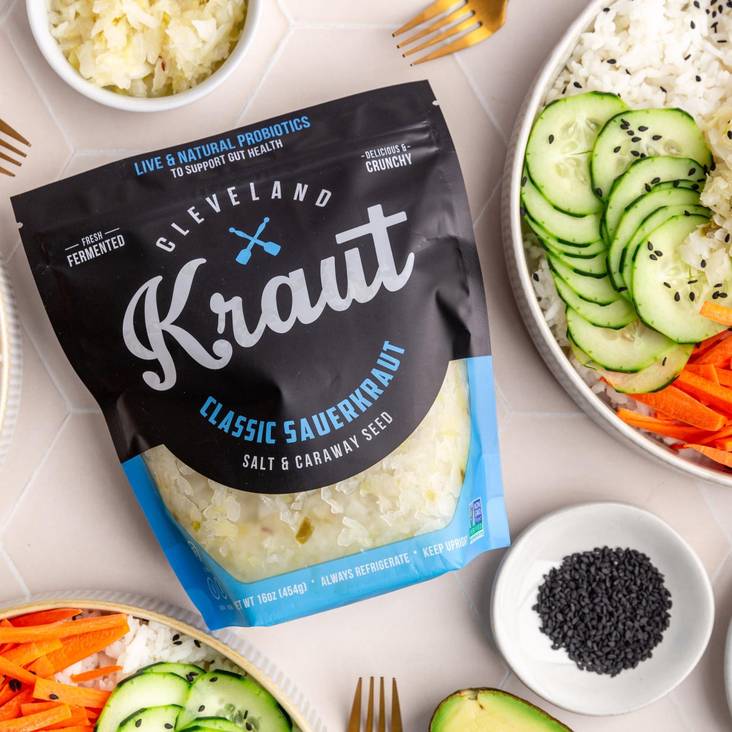 Cleveland Kitchen Classic Kraut, Lightly Fermented Vegetables, Fresh & Crunchy Sauerkraut, Live & Natural Probiotics, 16 oz