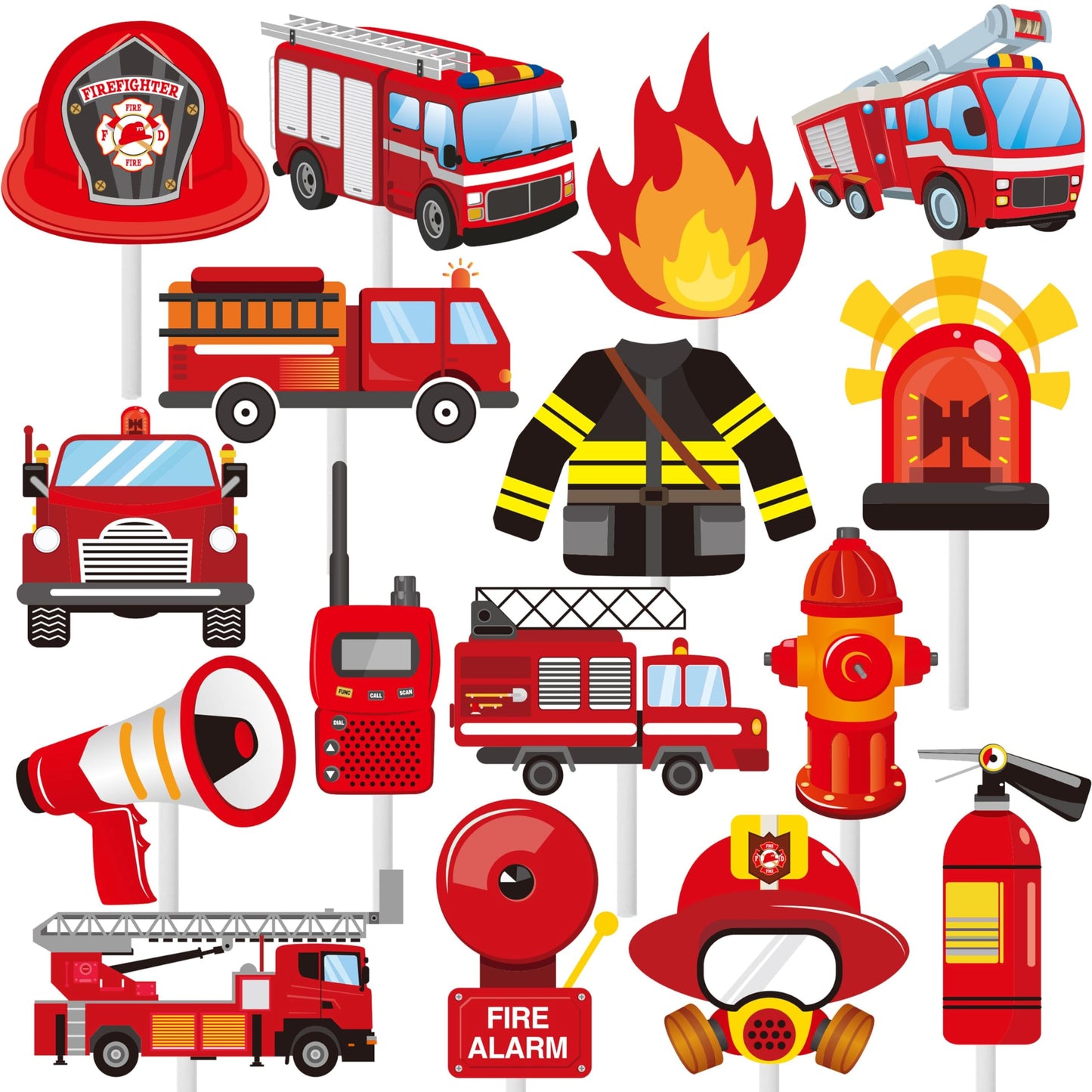 C L Cooper Life Fire Truck Cupcake Toppers, 6 Piece Set, Cardboard, Fire Engine Theme