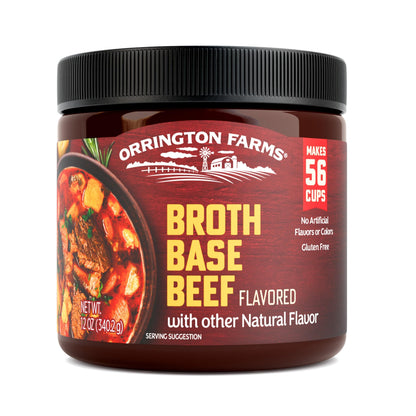 Orrington Farms Beef Flavored Broth Base, Granulated Beef Flavored Bouillon, Versatile Usage, Season-To-Taste, Easy-To-Store, 12