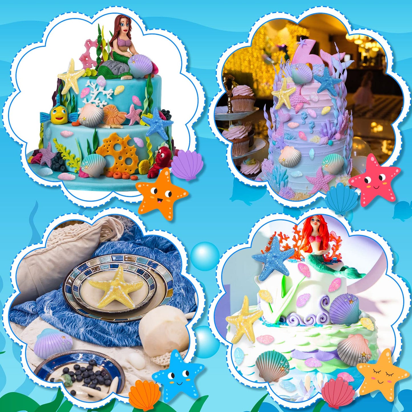 30 Pieces Seashells Starfish Conch Cake Topper Mermaid Cake Decorations Seashells Starfish For Beach Theme Party Sea Creatures D