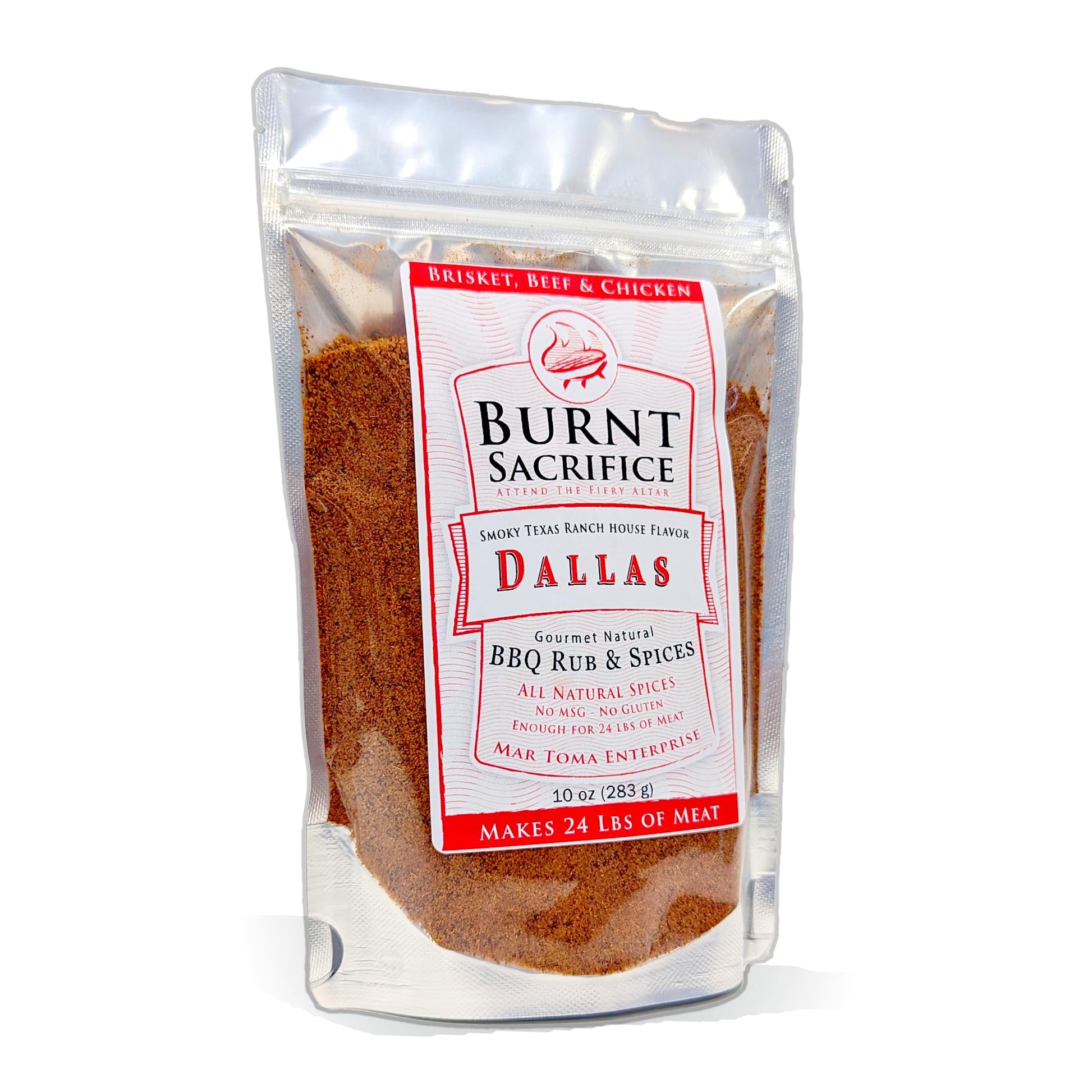 Burnt Sacrifice Dallas Style Gourmet Spicy BBQ Spice Dry Rub Seasonings (10 Ounce Bag Makes Over 24 Lbs) Brisket Roasts Tri tip 
