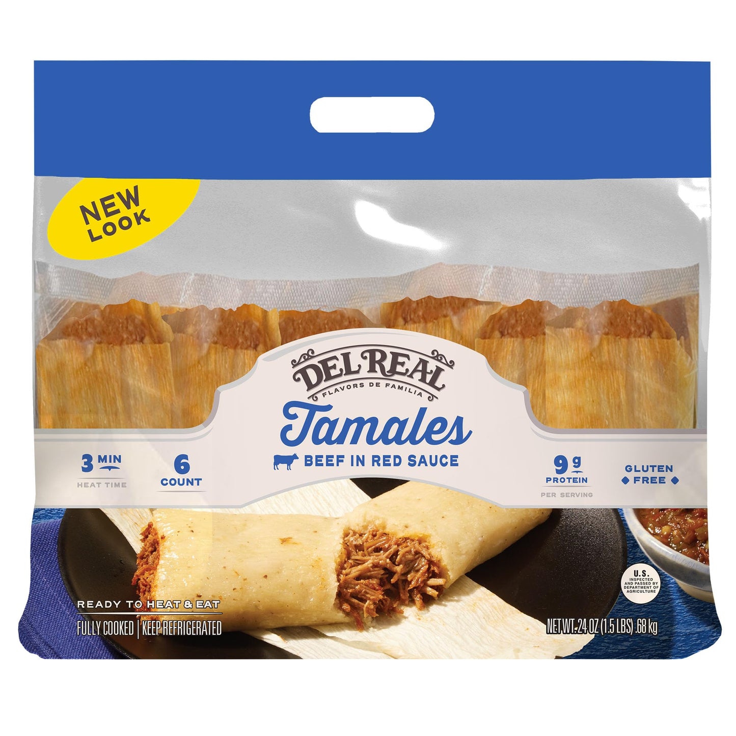 Del Real Foods Beef in Red Sauce Tamales, 6ct (24 Ounce)