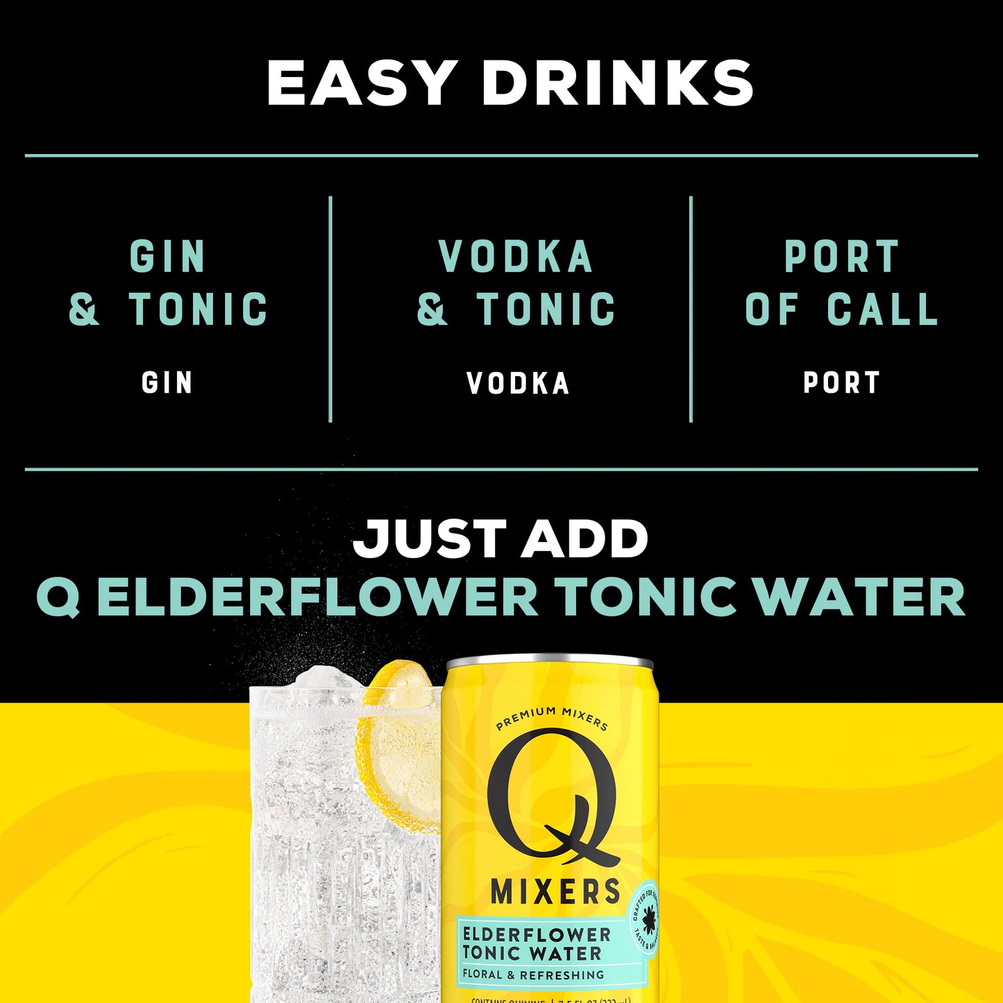 Q MIXERS Elderflower Tonic Water, Premium Mixer, 7.5 Fl Oz, Pack of 24