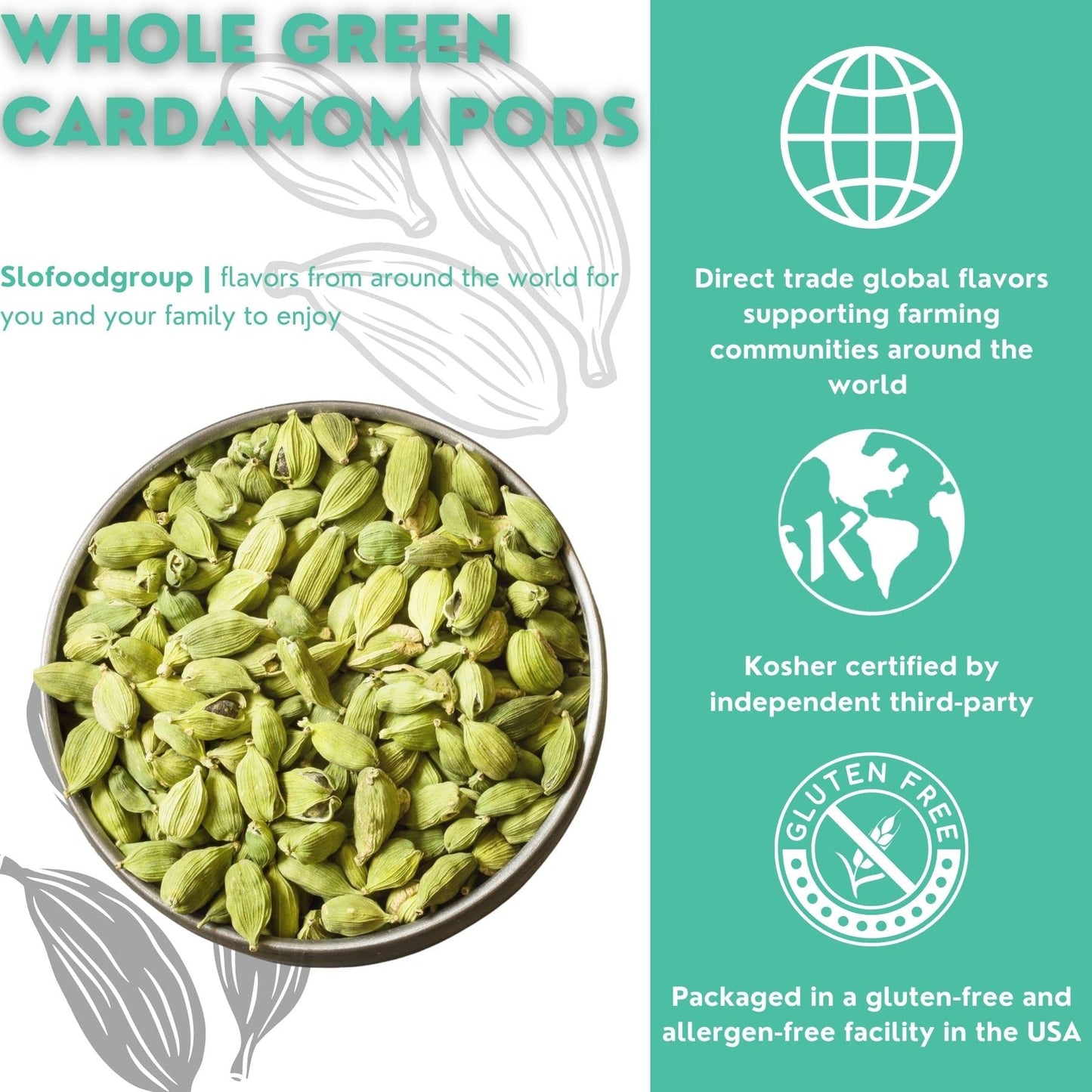 Slofoodgroup Green Cardamom Pods -Natural Cardamom Spice- 32 Oz.