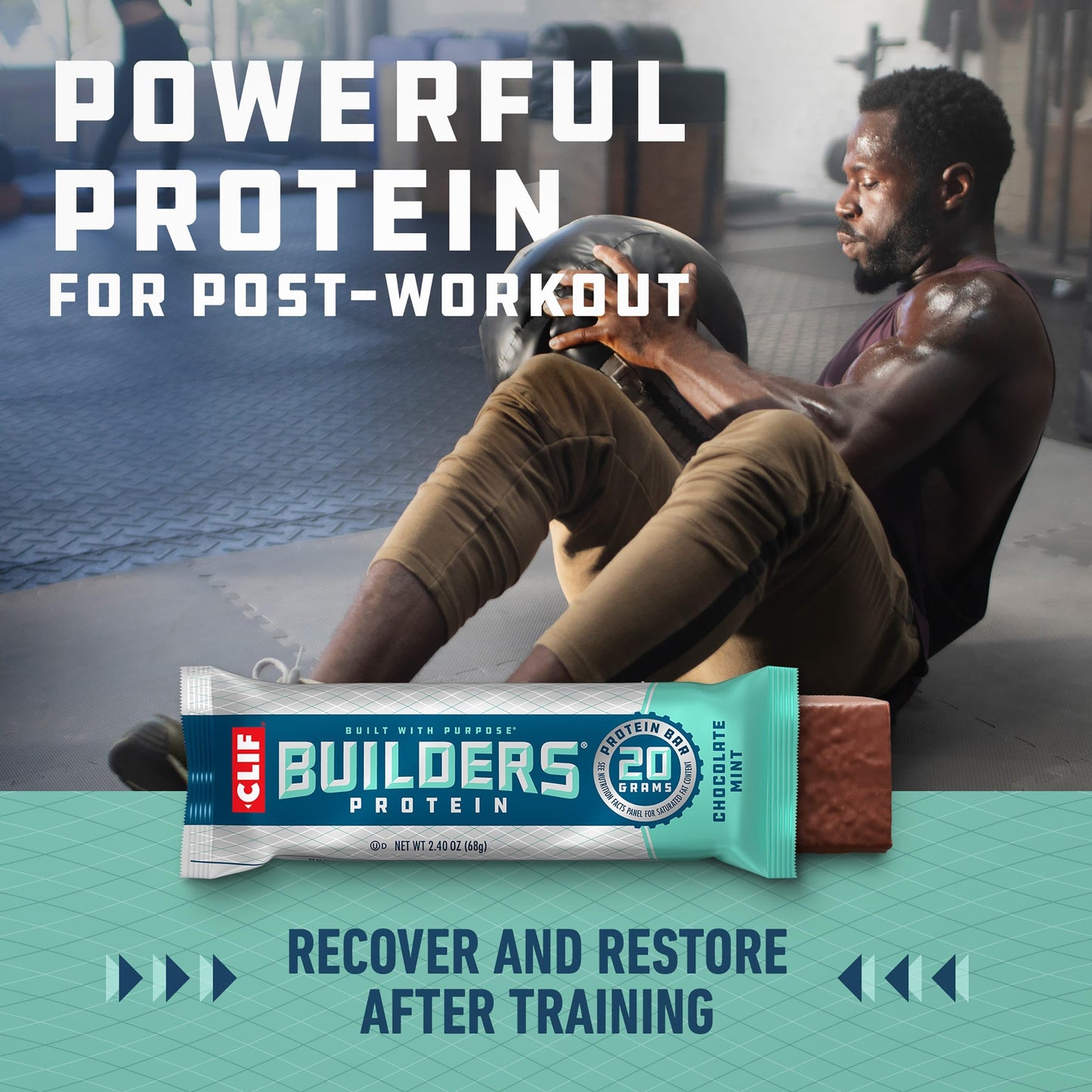CLIF BUILDERS Protein Bars - Chocolate Mint Flavor - 20g Plant Based Protein - Gluten Free - Non-GMO - Low Glycemic - No Artificial Sweeteners - 2.4 oz. (6 Pack)