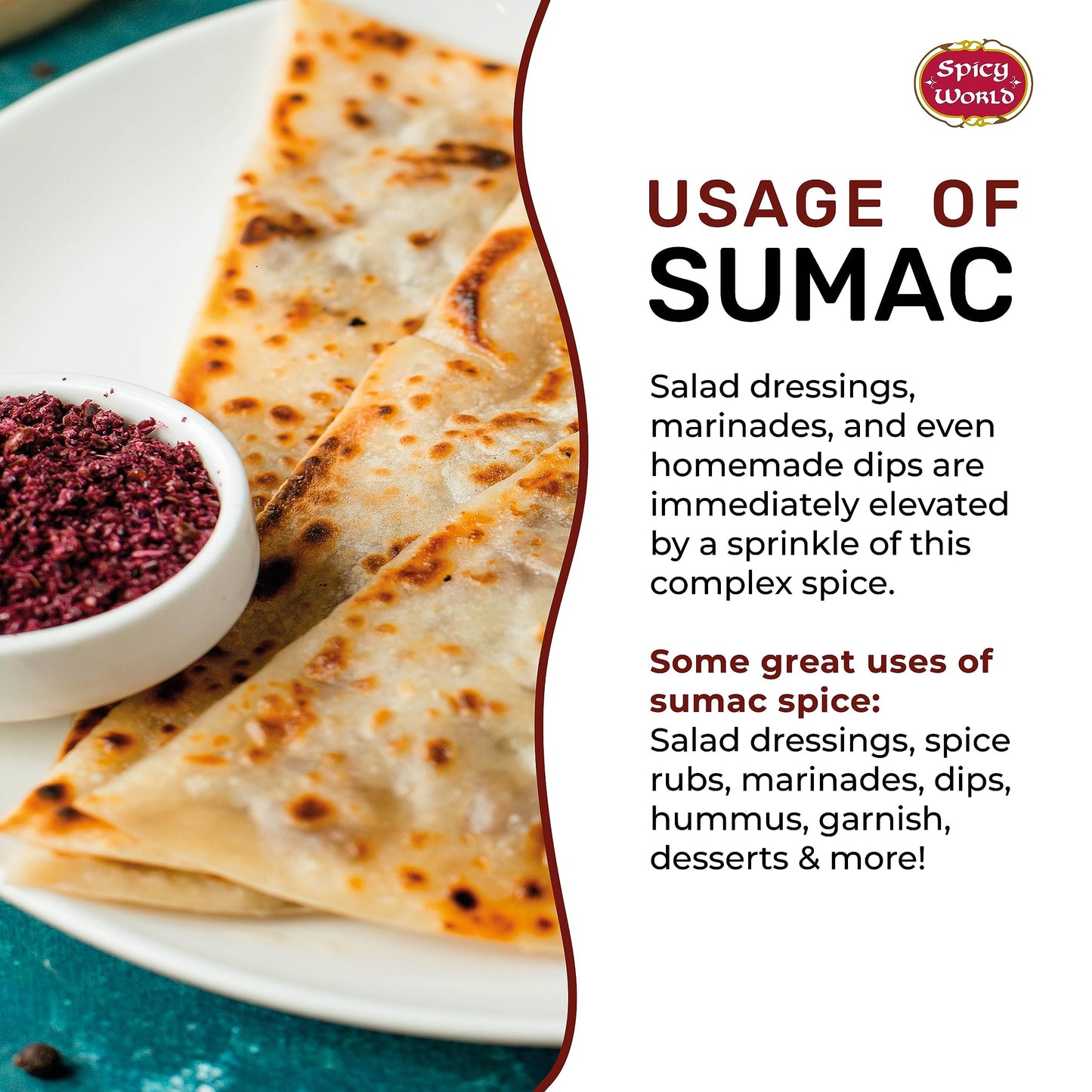 Spicy World Sumac Spice Powder 7 Ounce Bag - Ground Sumac, Sumac Seasoning (Sumak)