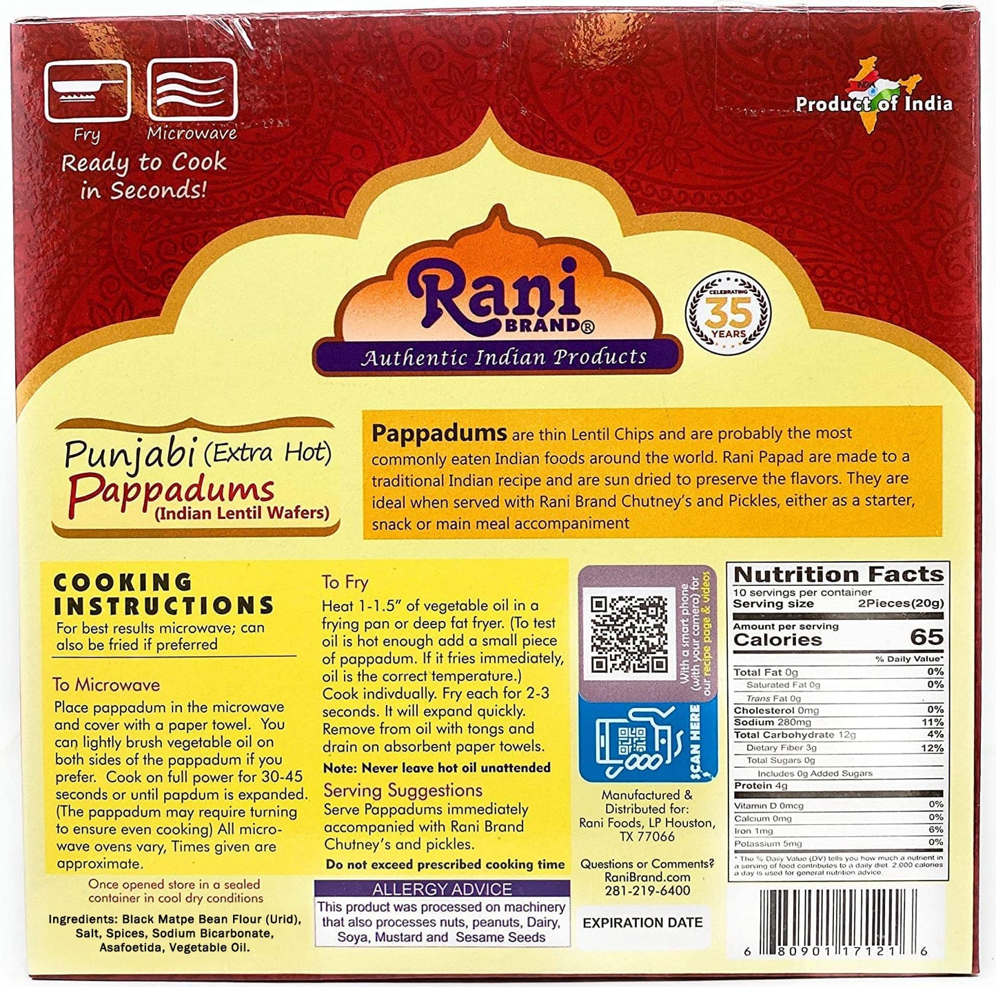 Rani Pappadums (Indian Lentil Wafer Snack) Punjabi Papad - Extra Hot, 7Oz (200G) Approximately 15Pc, 7 Inches ~ All Natural | Gl