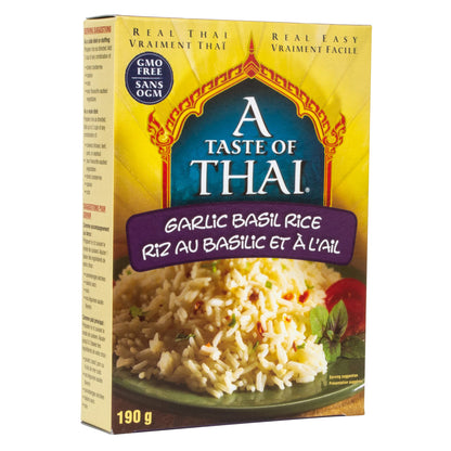 A Taste of Thai Garlic Basil Rice - 6.7oz Pack of 6 Heat & Eat Instant Jasmine Rice Flavored with Classic Thai Spices | Gluten-F