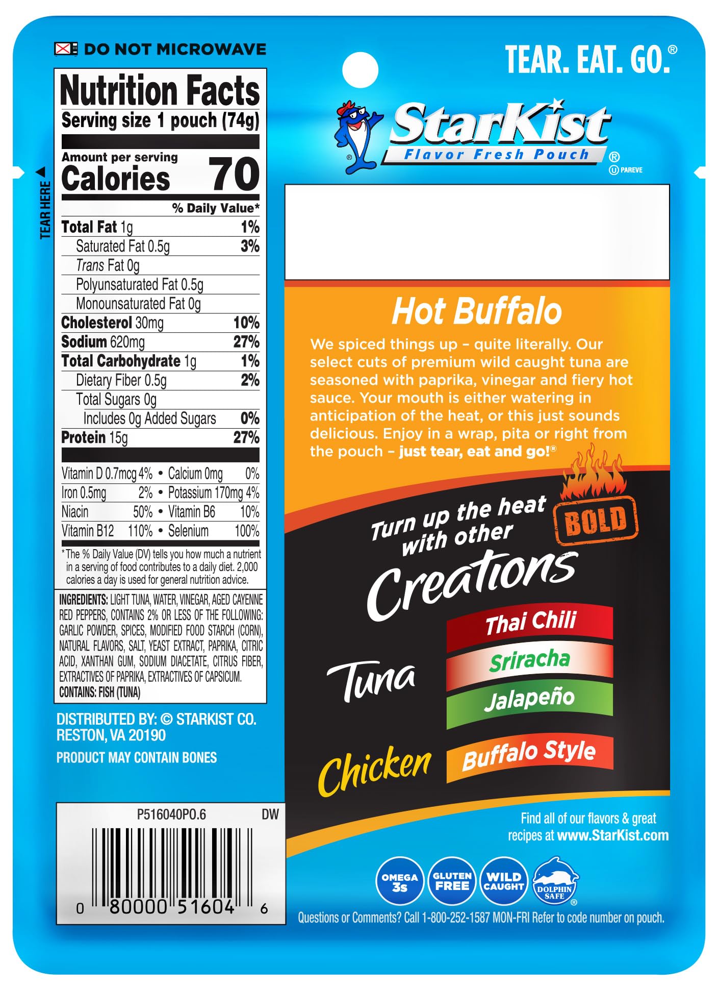 Starkist Tuna Creations Bold Hot Buffalo Style, 2.6 Oz, Pack Of 24