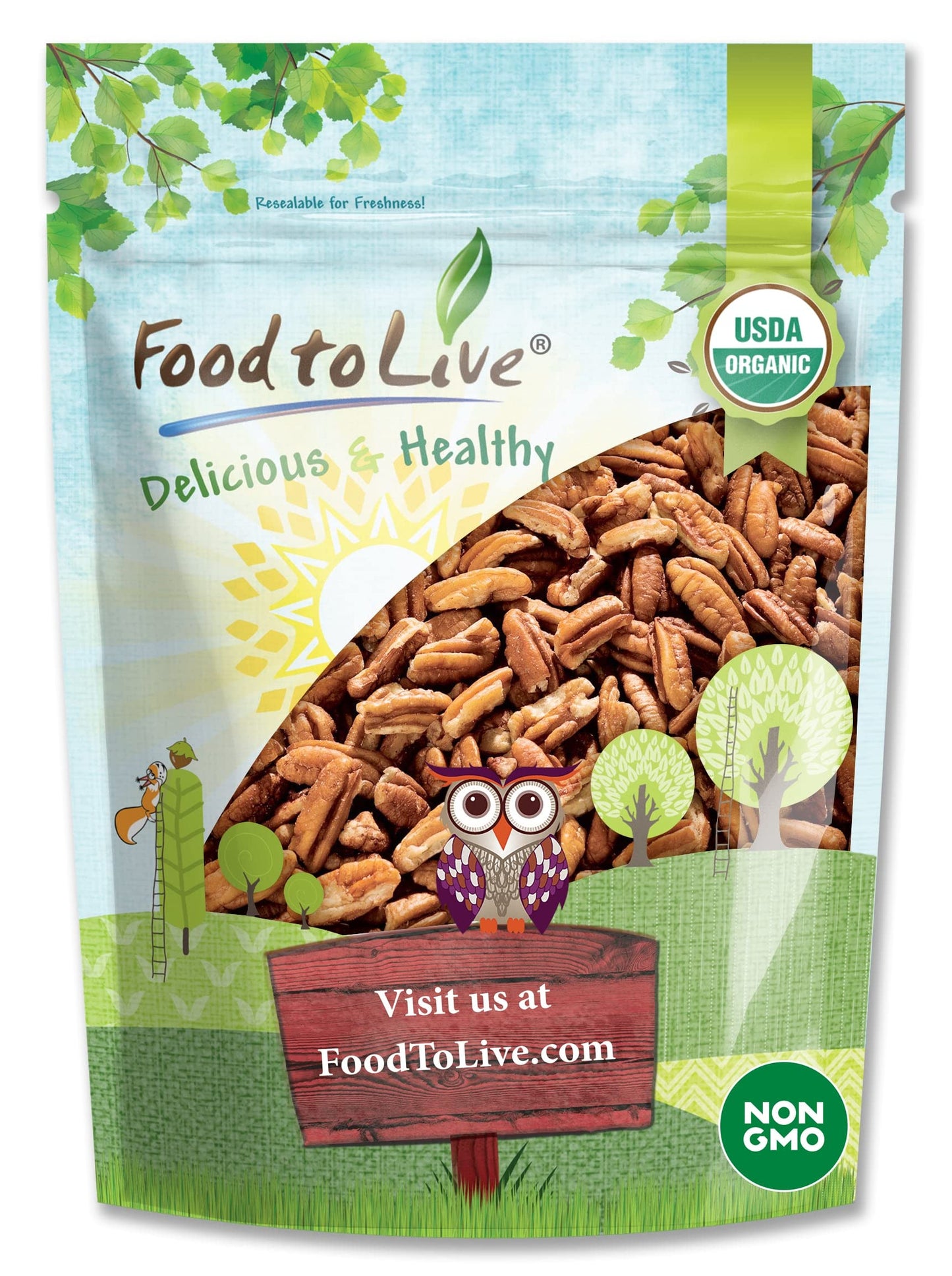 Food to Live Organic Pecan Pieces, 3 Pounds Raw, Chopped Pecans, Non-GMO, Unsalted, Unroasted, Kosher, Shelled, Kosher, Vegan, S
