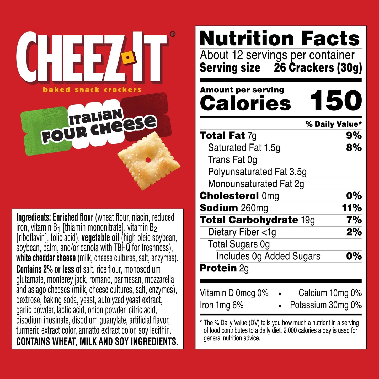 Sunshine, Cheez-It Baked Snack Crackers, Italian Four Cheese, 12.4oz Box (Pack of 4)