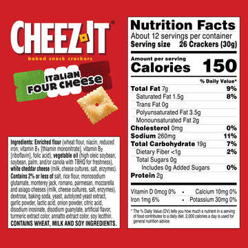 Sunshine, Cheez-It Baked Snack Crackers, Italian Four Cheese, 12.4oz Box (Pack of 4)