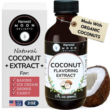 Natural Coconut Extract - 2 oz - Water-Soluble - By Harvest Moon Delights - Coconut Extract for Baking, Ice Cream, Drinks, and C