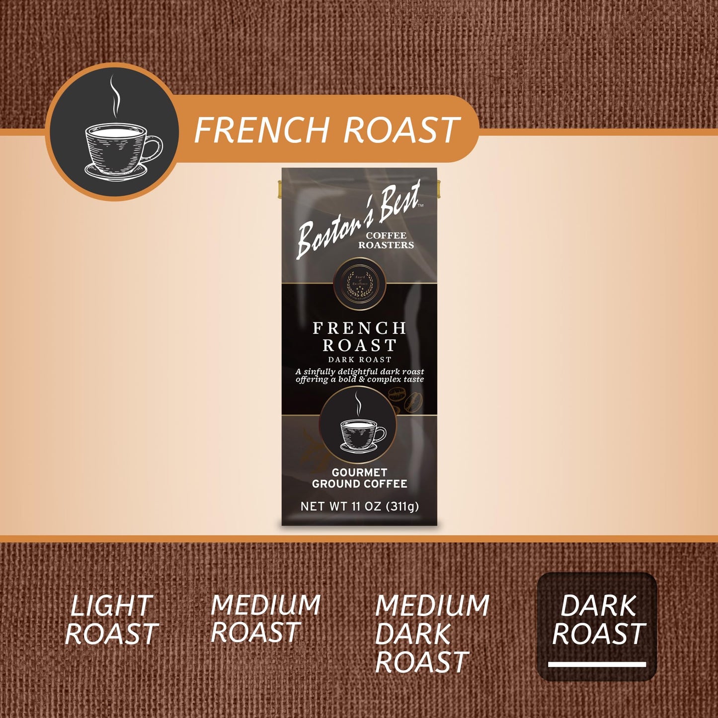 Bostons Best Coffee French Roast - Rich & Bold Dark Roast Ground Coffee, 11 oz. Bag